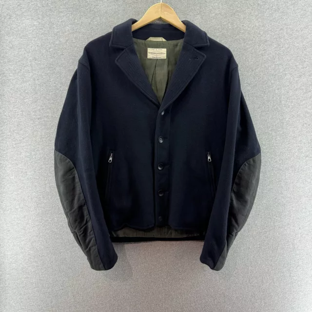 Rag & Bone Womens Jacket Blue Large Wool Blend Collar Buttons Lined Coat Pockets