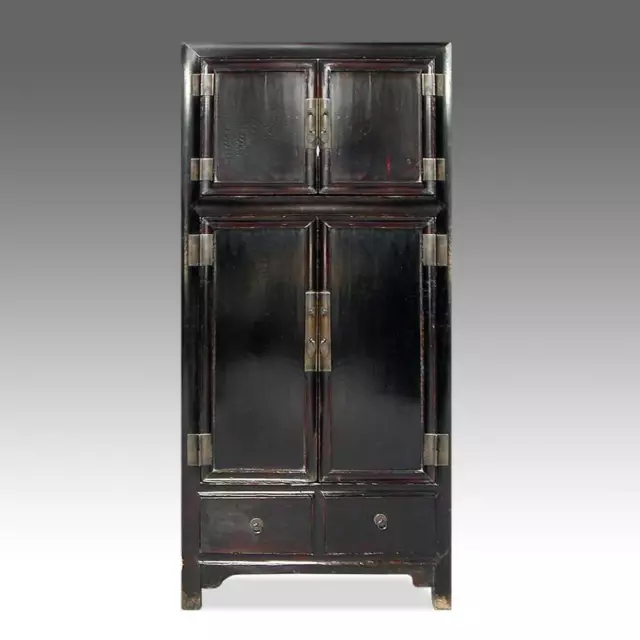 Fine Antique Chinese Shanxi Lacquered Elm Wood Cabinet Wardrobe Early 20Th C