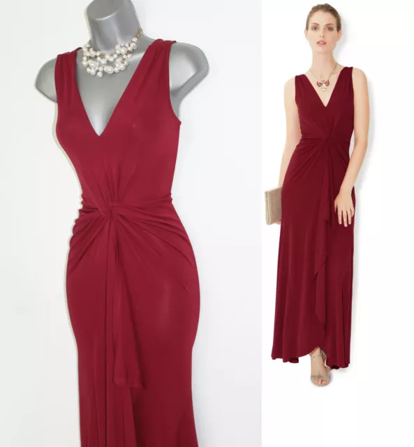 Monsoon Rouge Jersey Cath Tortillon Avant Col V Cocktail Robe Maxi UK 8/ Ue 36