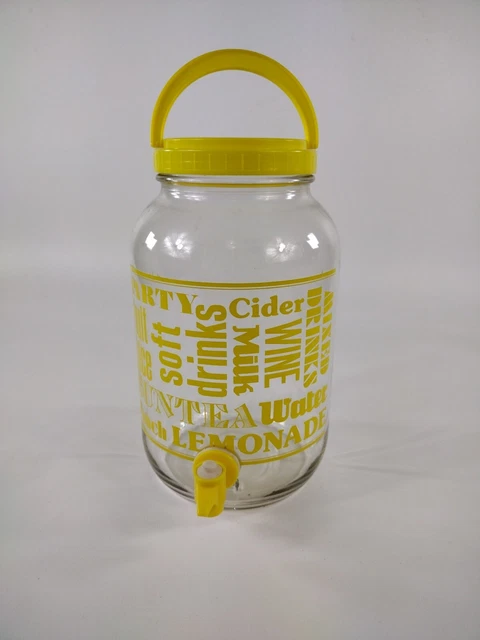 Vintage Sun Tea Iced Tea Jar 1 Gallon Jug Yellow Screw On Lid Handle 10.5" Tall