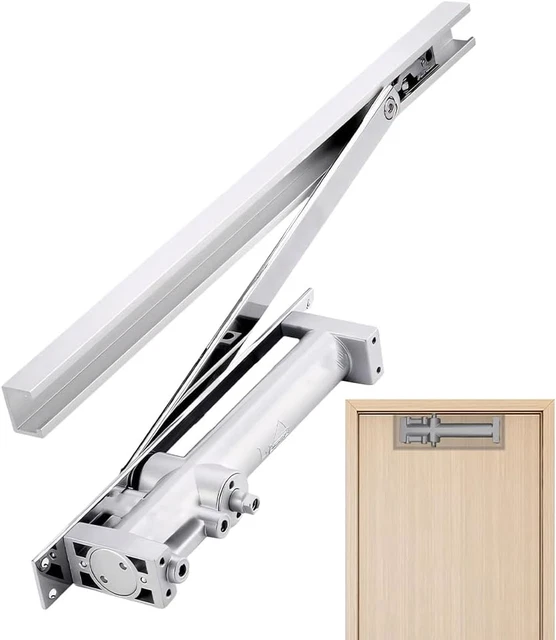 Chiudiporta Automatico Regolabile In Lega Di Alluminio, Argento, Per Porte Fino A 40 Kg, Per Esterni E Interni