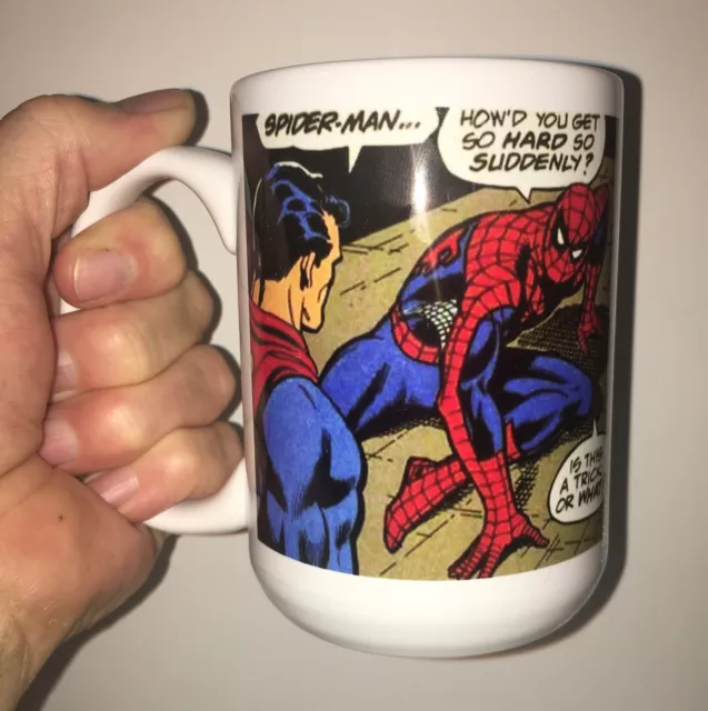 Superman & Spider-Man Awkward Innuendo GET HARD Comic Panel LARGE 15 Oz Mug