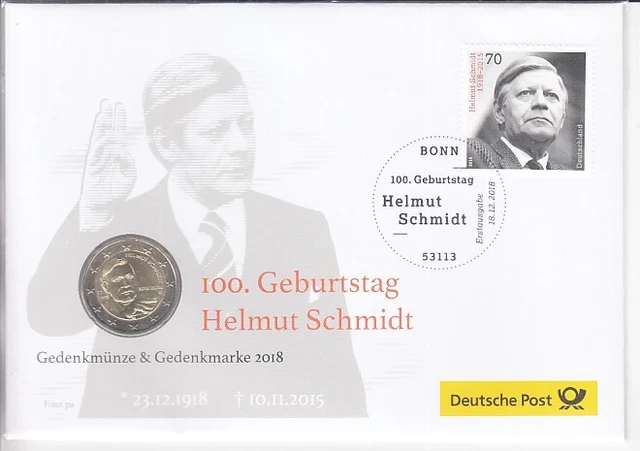 Numisbrief   Deutschland   2 Euro  Helmut Schmidt  2018