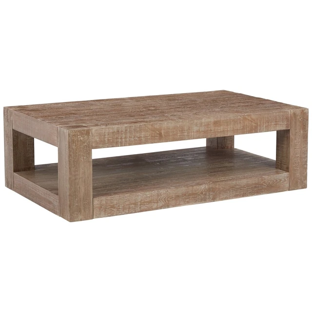 Lee 56 Inch Rectangular Coffee Table, 1 Shelf, Rustic Distressed Brown- Saltoro