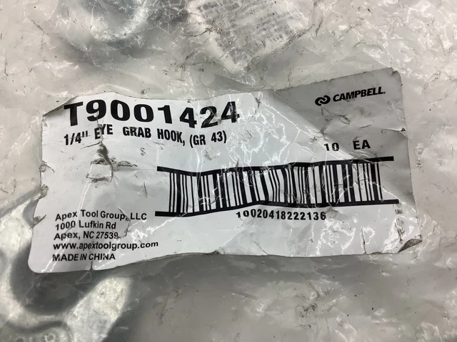 QTY 5 Campbell 1/4" Eye Grab Hook Grade 43 Zinc Plated Working Load Limit 2600lb 2
