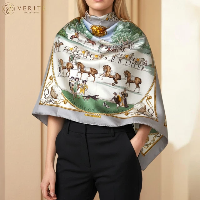 Carré Hermès En Soie Vintage - Motif Grande Vénerie Royale (chevaux) - Multicouleur