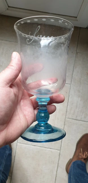 5 Anciennes Tasses En Verre Soufflé Bleu – Style Georges Sand