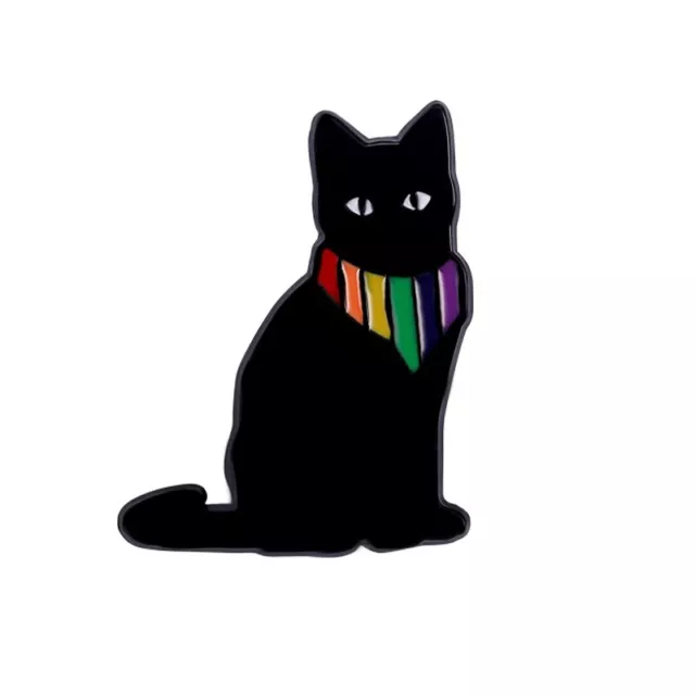 LGBT  Pride Rainbow Flag Black Cat Design  Enamel Lapel Pin LGBTQ+ Badge