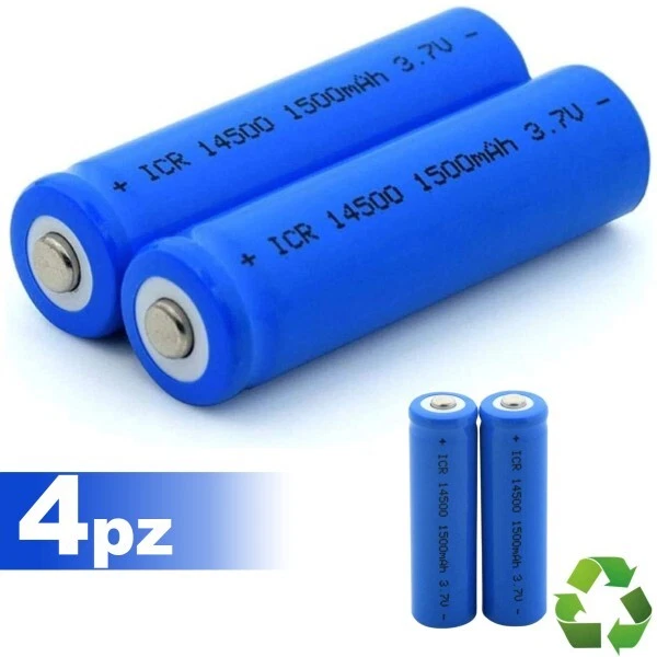 4 Batteria Agli Ioni Di Litio Da 3,7v 1500mah Icr 14500 Per Microfono Mod Aereo