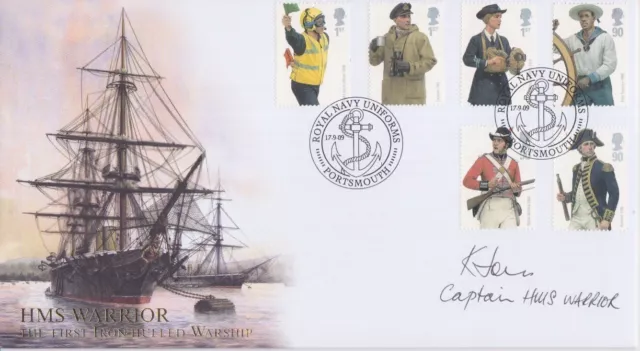 Gb Stamps Buckingham First Day Cover Signed Capt Of Hms Warrior Ken Jones 7 Of 8