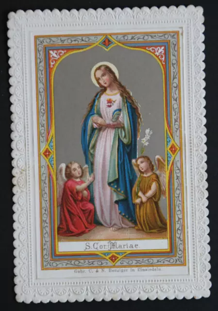 Image pieuse holy card XIXè gaufrée Vierge Marie Sacré Coeur