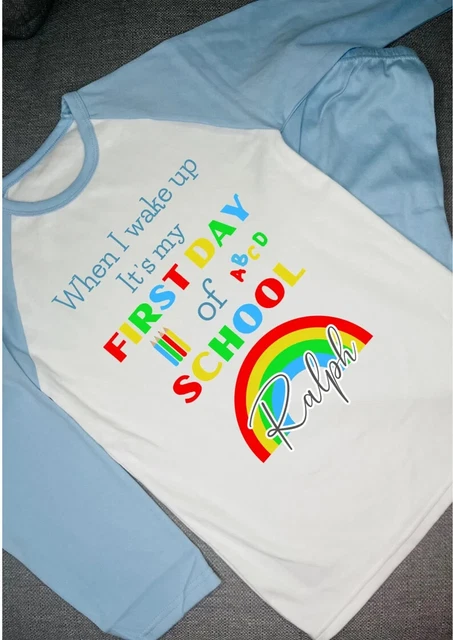 Pigiama personalizzato quando mi sveglio è il mio primo giorno di scuola, pigiama blu