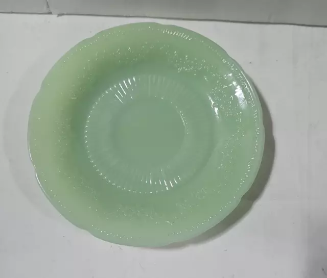 VINTAGE ALICE FLORAL ANCHOR HOCKING FIRE KING JADEITE SAUCER PLATE GREEN Opaque