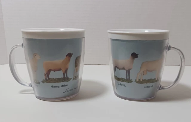 Two Nasco Coffee Mugs Insulated Vintage Plastic USA  RARE  Sheep Breeds