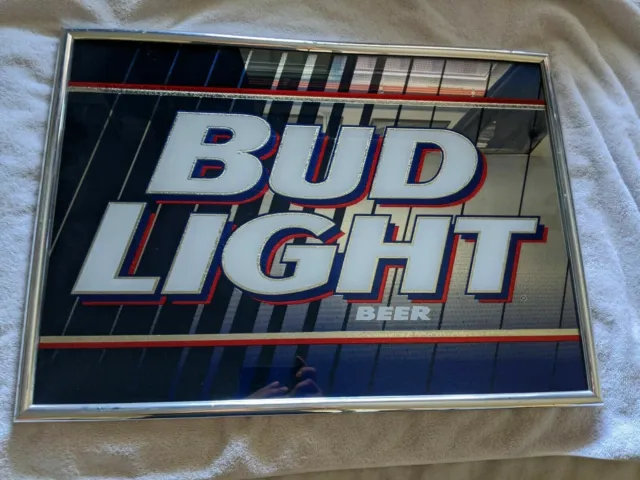 Vintage 1996 Bud Light Beer Bar Glass Mirror Logo Sign Used 25"x18" Man Cave