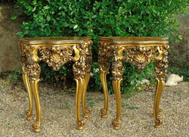 Fabulous Pair of Giltwood Console Tables 19th Century Rococo