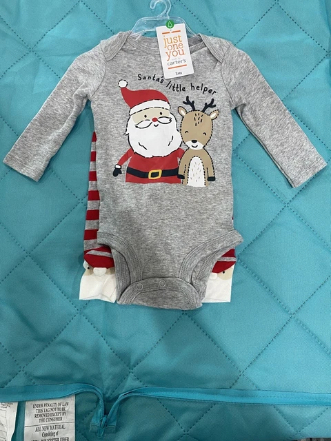 Carters 3 Months Infant Gray Santas Little Helper Boys Creeper & Pants Christmas