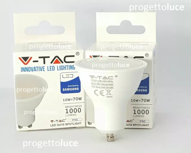 10 Lampada Faretto Spotlight Led V-Tac Pro Gu10 10 Watt 110° 1000Lm Chip Samsung