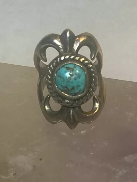 Turquoise ring Navajo sandcast southwest sterling silver pinky women girls 2