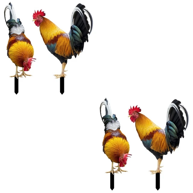 4 PCs garden art outdoor Simulation Rooster Stakes Home Decor Rustikale Außenter