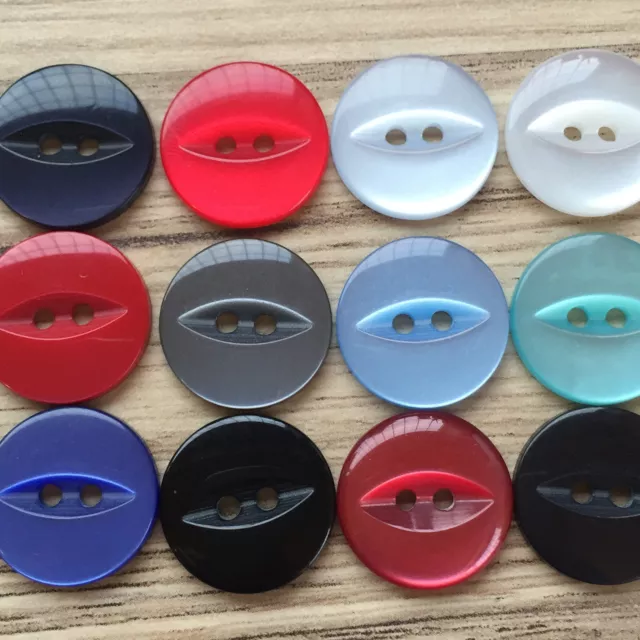 BUTTONS FISH EYE BUTTON   11.5 to 19MM   Black, White, Grey, Blue, Red, Brown...