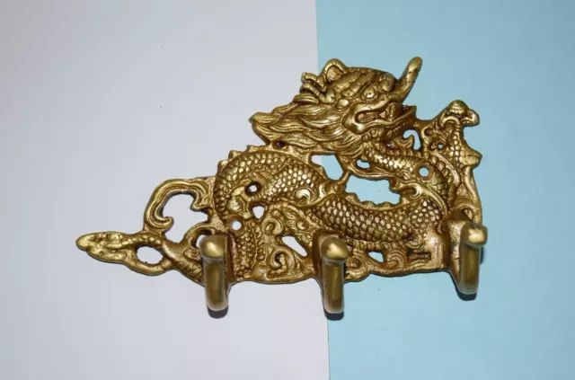 Brass Wall Art Fire Dragon Triple Hook Japanese Culture Hallway Door Mount HK203