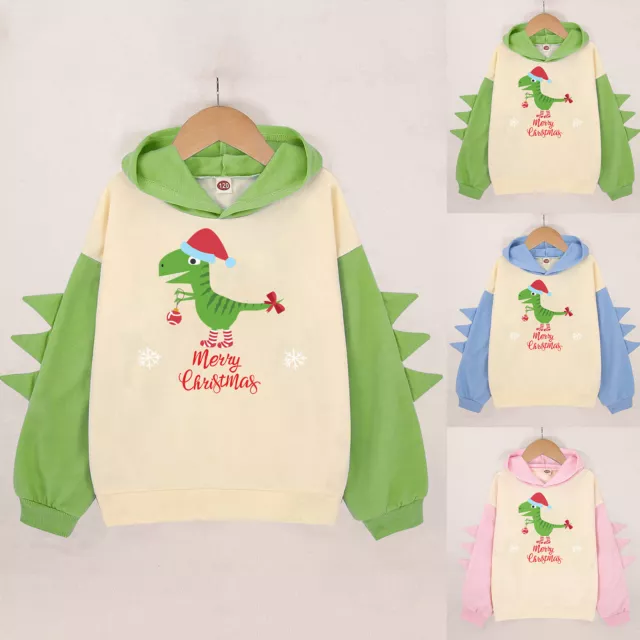 Little Girls Christmas Dinosaur Letter Hoodie Pullover Sweatshirt Cute Raglan