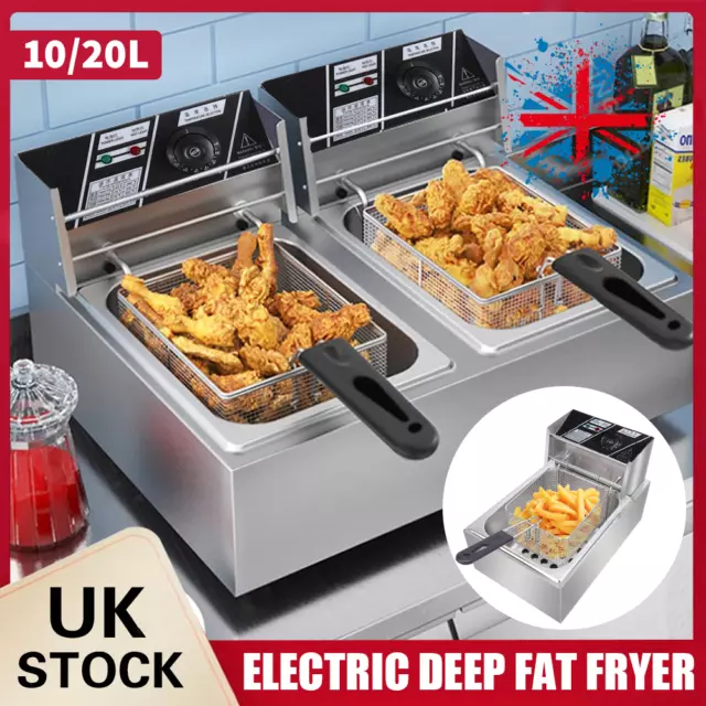 10L/20L Commercial Electric Deep Fat Fryer Chip Single Double Tank Frying UK