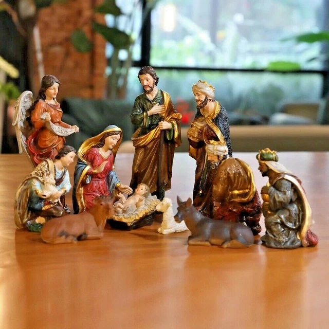 STATUE NATIVITY SCENE Set Baby Jesus Manger Miniatures Ornament Xmas