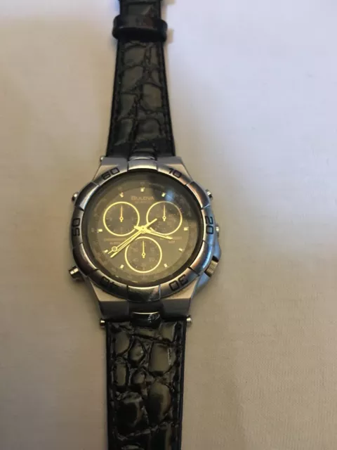 Rare Watch Bulova 3531 Quartz Chrono Alarm Vintage New Old Stock 39Mm Black