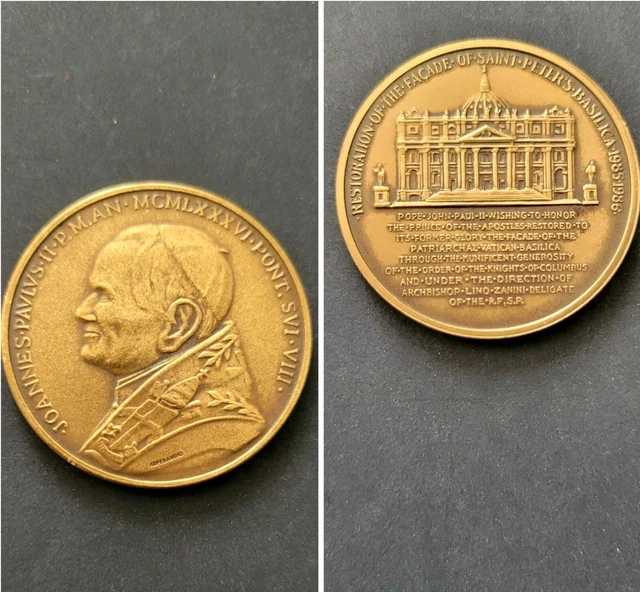 Pope John Paul II Religious Medal Vatican Restoration 1985-1986 Bronze coin