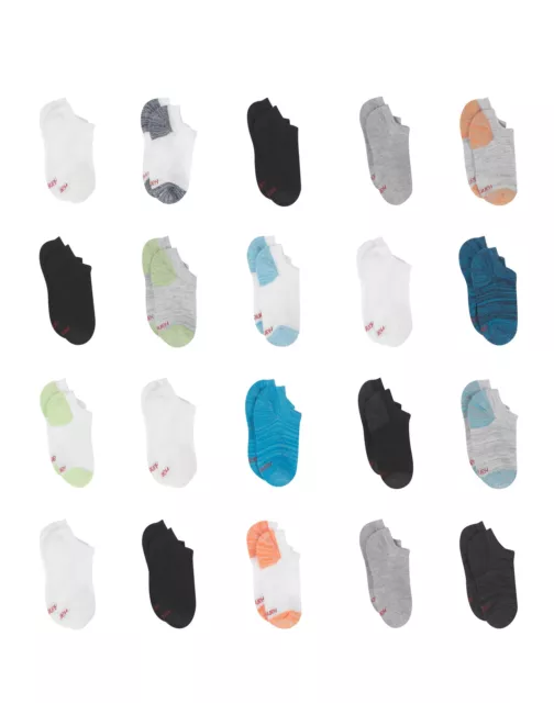 Hanes No Show Socks 20-Pack Boys Super Lightweight Soft Bulk Assorted Colors