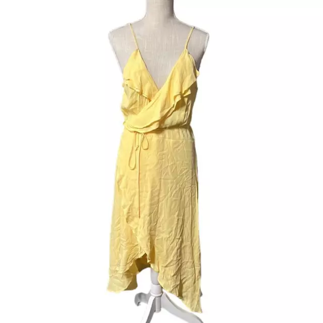 NWT Leith Sleeveless Spaghetti Strap Wrap High Low Summer Dress Yellow Womens L