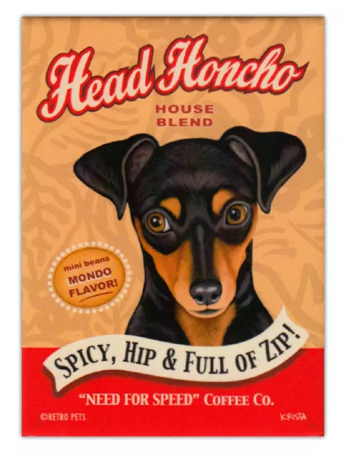 Retro Perros Refrigerador Imanes - Nuevo Pin Pinscher Miniatura Café - Arte