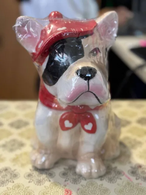 Valentines Day adorable ooh La La Dog Bulldog terrier Ceramic Cookie Jar 8.5” tl