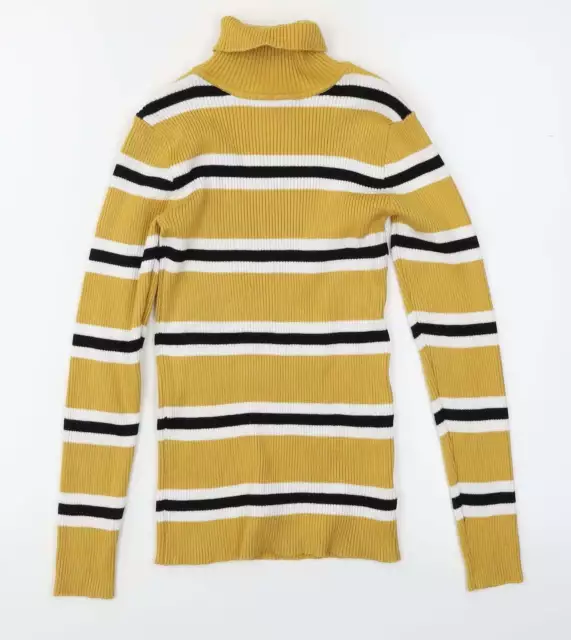 Primark Girls Yellow Roll Neck Striped Viscose Pullover Jumper Size 10-11 Years