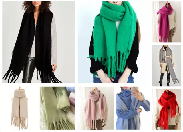 LARGE FLUFFY THICK Women Lady Blanket Tassel Scarf Stole Scarves Wool Shawl  Wrap £11.99 - PicClick UK