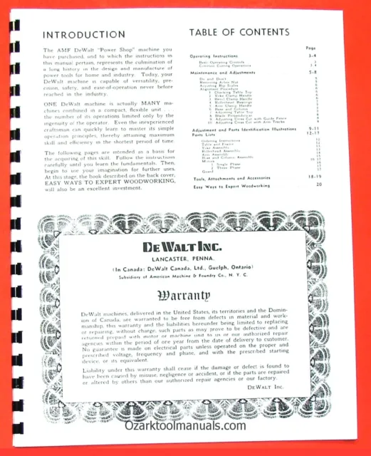 DEWALT MB & GW  Radial Arm Saw Owner Instructions & Parts Manual 0261 2
