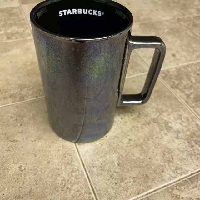 Starbucks Black Purple Oil Slick Iridescent Ceramic Coffee Mug 12 oz Cup