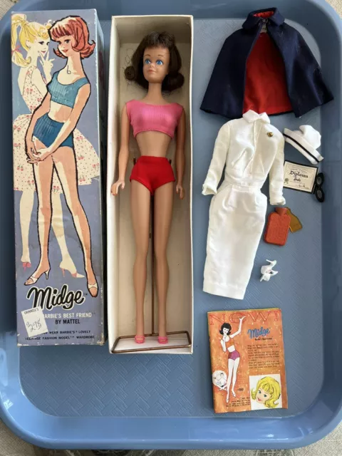 1962 Midge In Box With Original Outfit And Nurses Outfit Pictured On Box