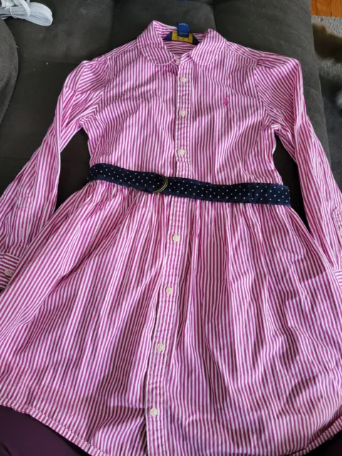 Girls Size 6x Ralph Lauren Polo Pink And White Stripe Dress With Belt