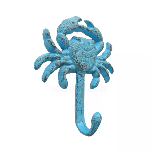 Blue Crab Wall Hook Rustic Cast Iron Key Towel Coat Hanger Coastal Beach Decor