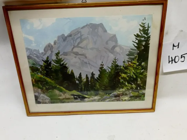Altes Aquarell Bild Gemälde Landschaft im Holzrahmen 41,5 x 24 cm hinter Glas