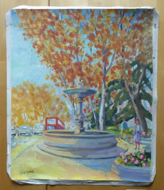 Viejo Cuadro Óleo Vintage Vista Madrid Retiro Prado Firmado Ginè Gomà MD3