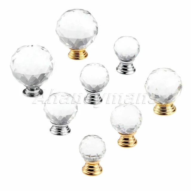 Crystal Glass Diamond Furniture Door Handles Drawer Pull Cabinet Knobs Clear