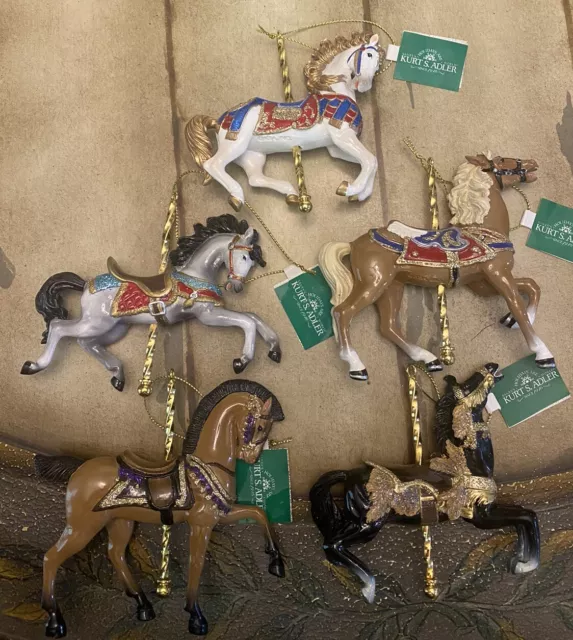 Kurt Adler Carousel Horse Ornament Lot Of 5