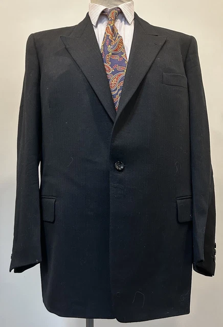 Giacca passeggino uomo Peak Bapel anni '40 nero spina di pesce vintage su misura 42 L