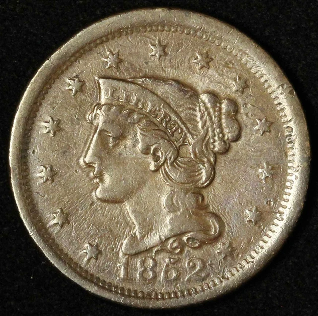 1852 1c Braided Hair Large Cent - Free Shipping USA