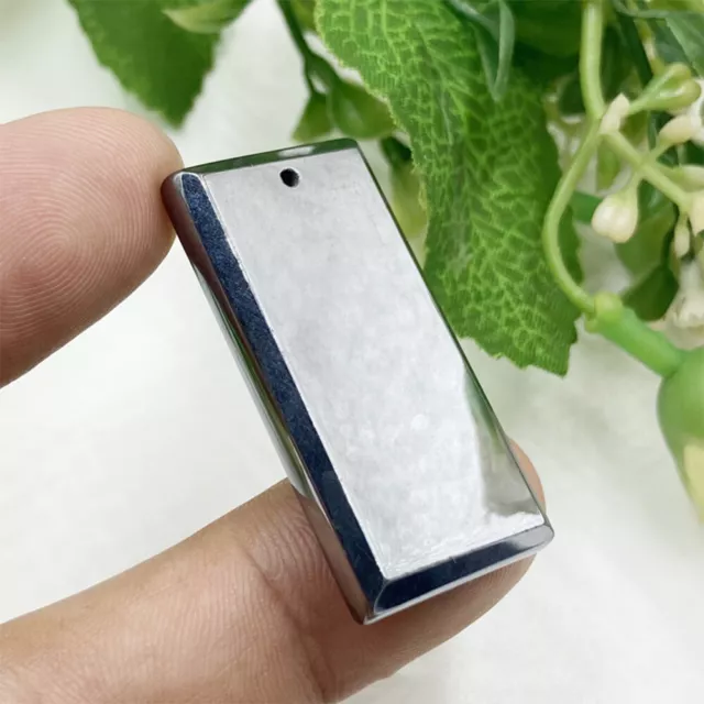 Natural Terahertz Wave Gemstone Rectangle Amulet Carved Pendant Necklace Healing