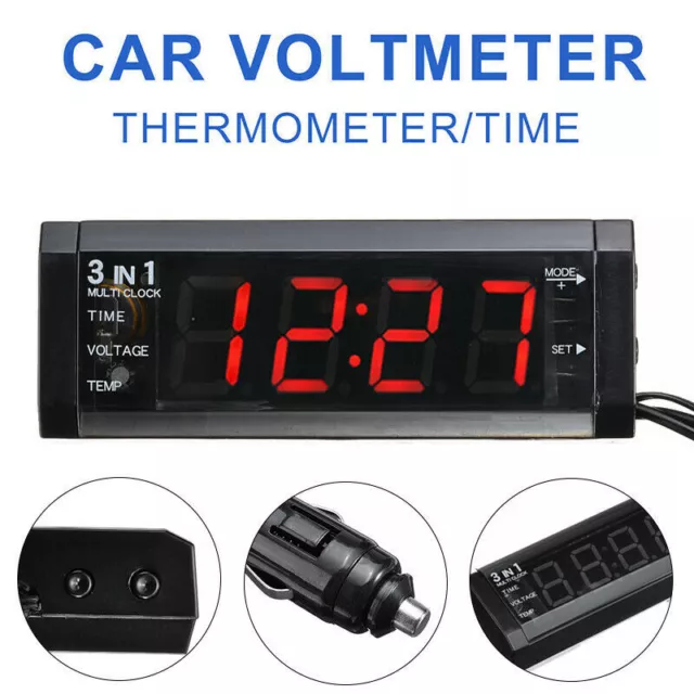 12V 3 In 1 Auto KFZ LED Digital Voltmeter Thermometer Uhr Clock Anzeige